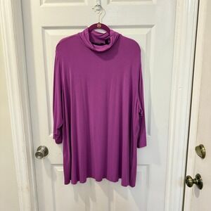 H by Halston Essentials 3XL Purple Liquid Knit Turtleneck Long Sleeve Tunic Top